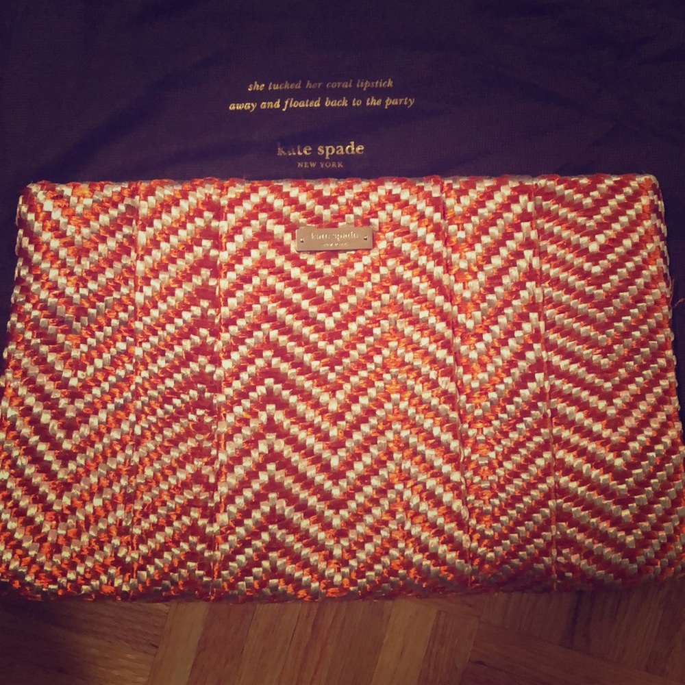 Kate Spade Orange and White Chevron Clutch